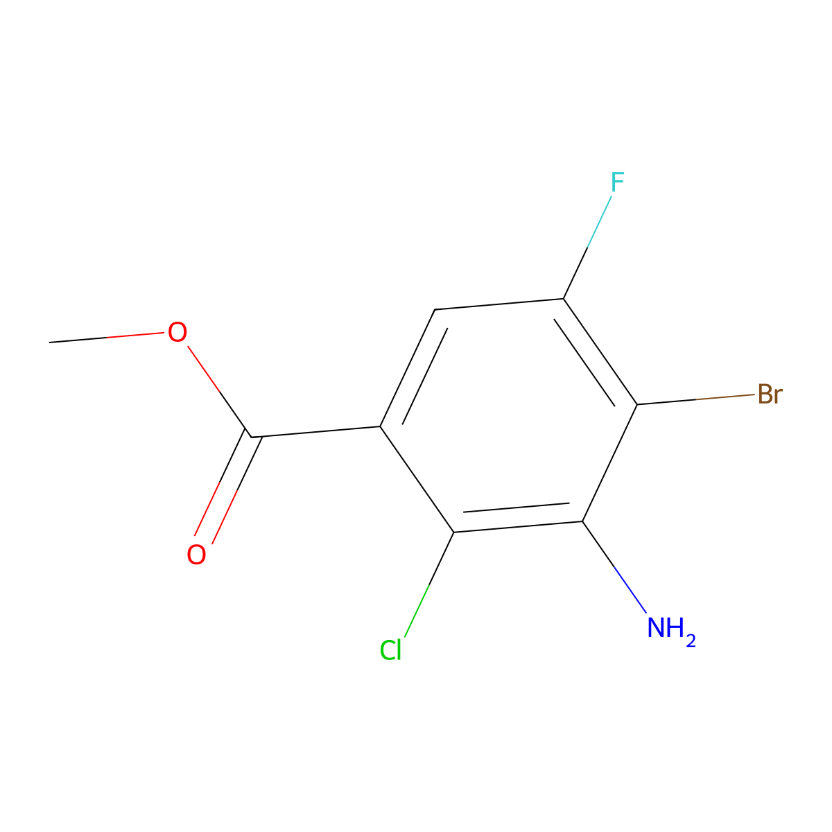 Methyl 3-amino-4-bromo-2-chloro-5-fluorobenzoate molecular structure, CAS 2613382-04-8