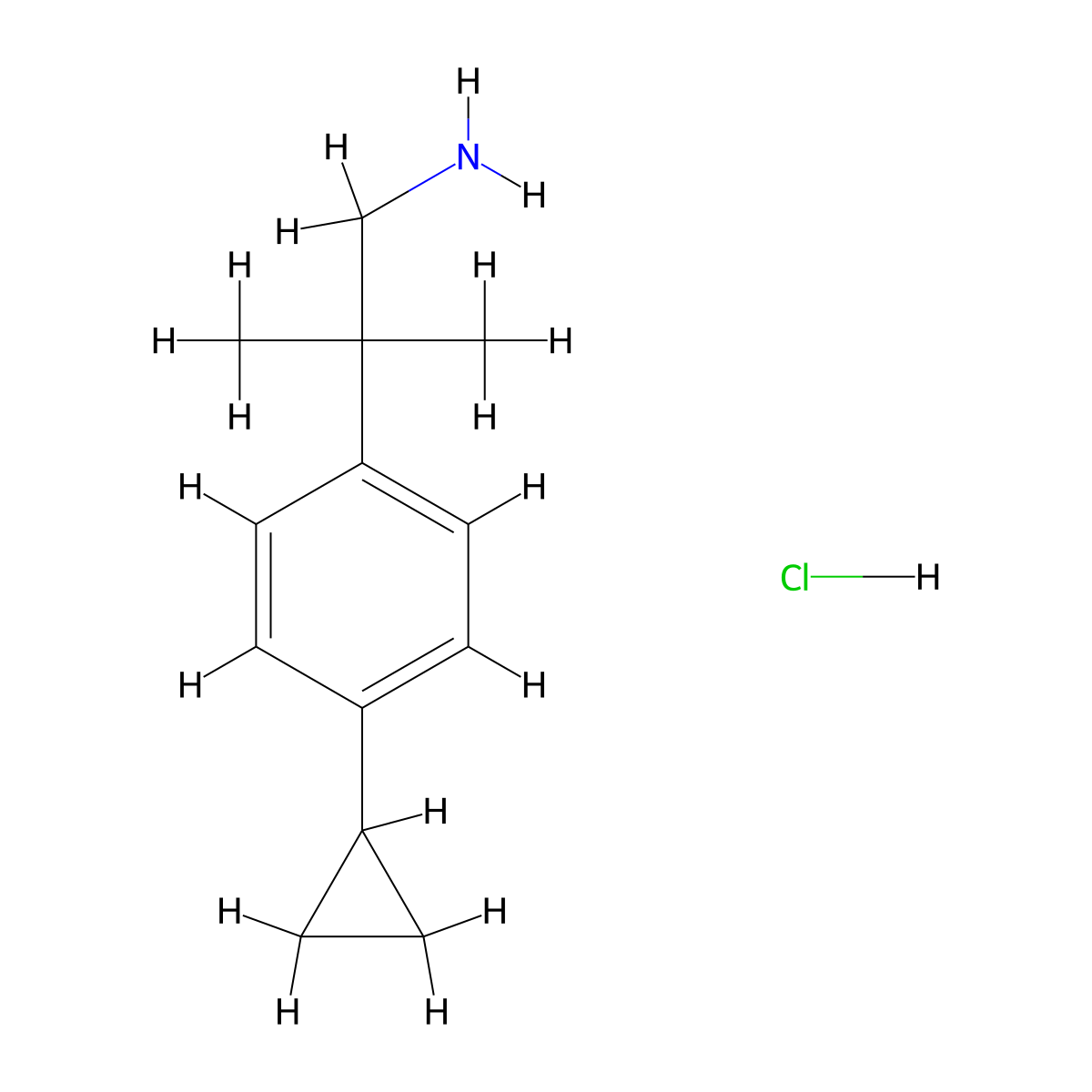 2-(4-Cyclopropylphenyl)-2-methylpropan-1-amine hydrochloride molecular structure, CAS 2613382-28-6