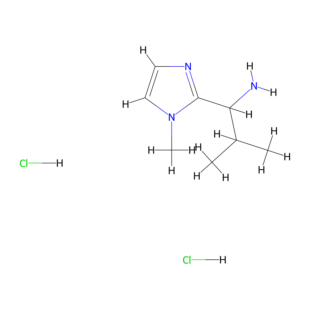 2-methyl-1-(1-methyl-1H-imidazol-2-yl)propan-1-amine dihydrochloride molecular structure, CAS 2613382-30-0