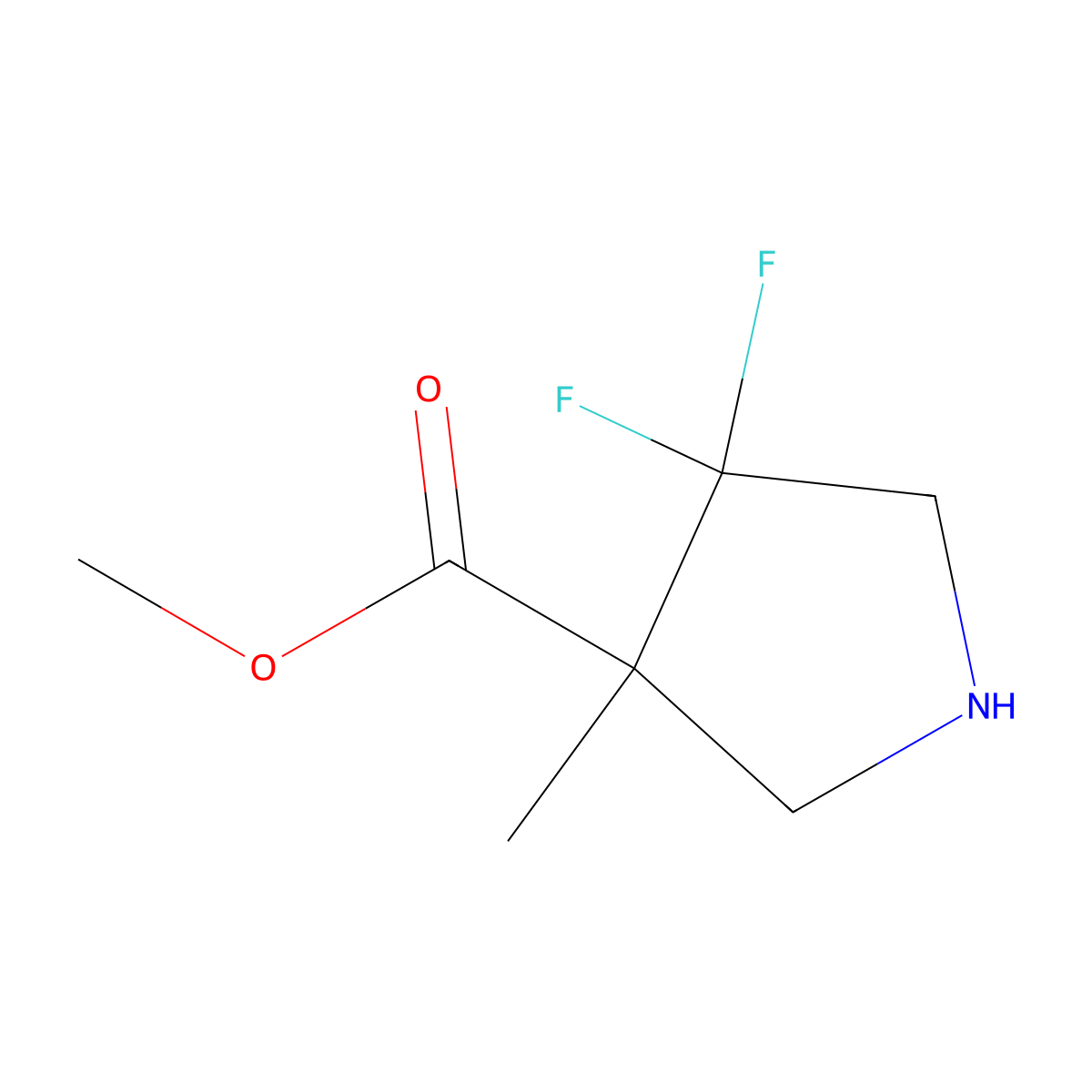 Methyl 4,4-difluoro-3-methylpyrrolidine-3-carboxylate molecular structure, CAS 2613382-40-2