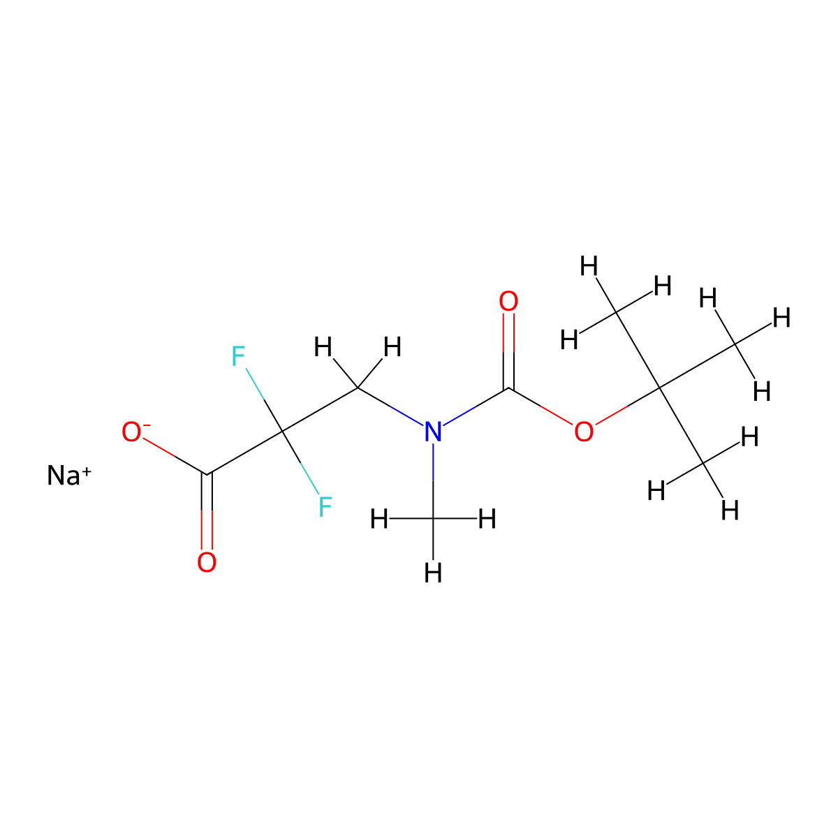 Sodium3-{[(tert-butoxy)carbonyl](methyl)amino}-2,2-difluoropropanoate molecular structure, CAS 2613382-42-4