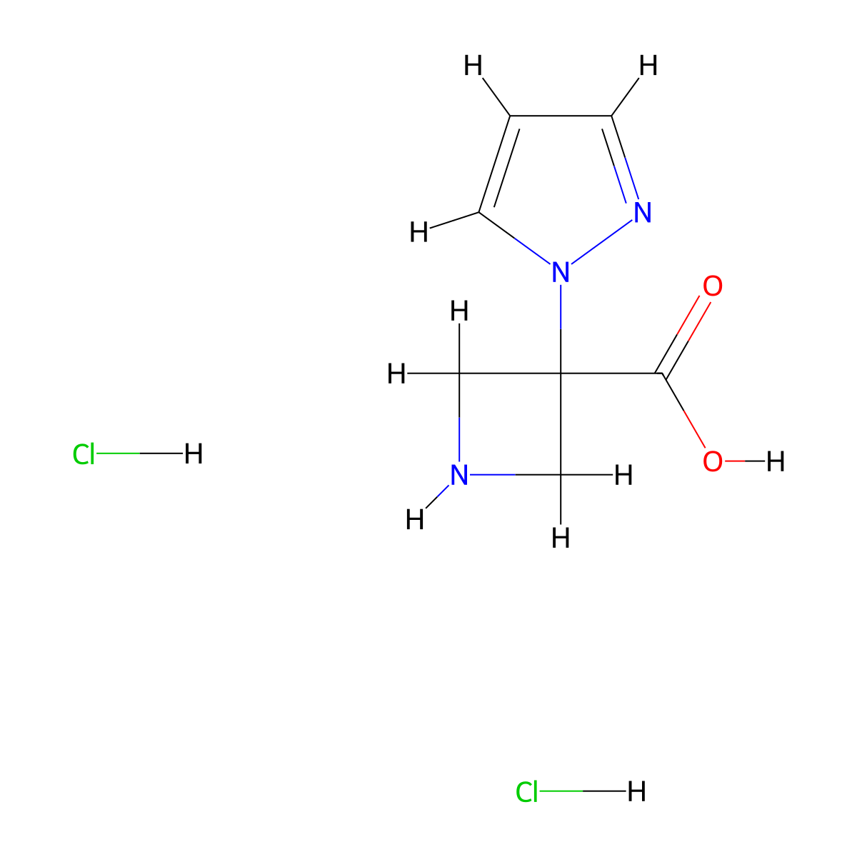 3-(1H-pyrazol-1-yl)azetidine-3-carboxylic acid dihydrochloride molecular structure, CAS 2613382-44-6