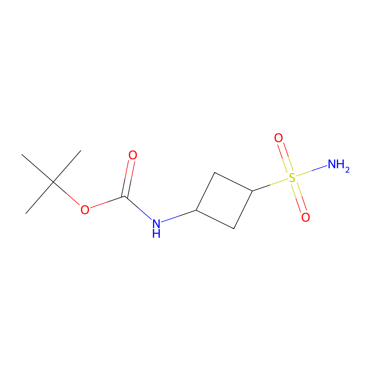 rac-tert-butyl N-((1r,3r)-3-sulfamoylcyclobutyl)carbamate molecular structure, CAS 2613382-50-4