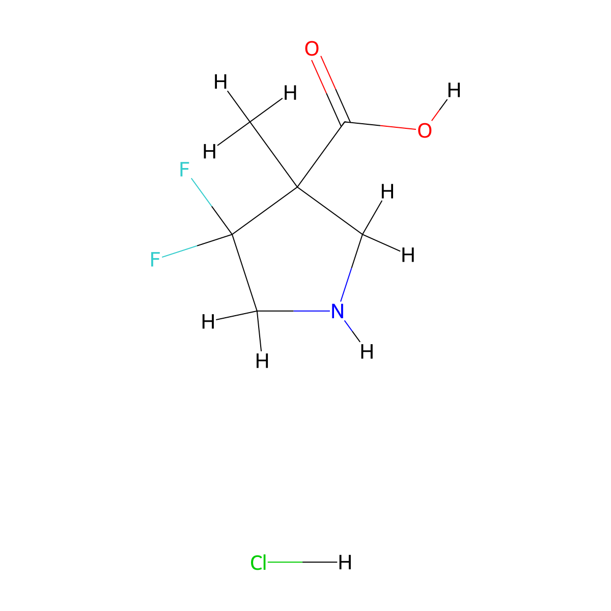 4,4-Difluoro-3-methylpyrrolidine-3-carboxylic acid hydrochloride molecular structure, CAS 2613382-55-9