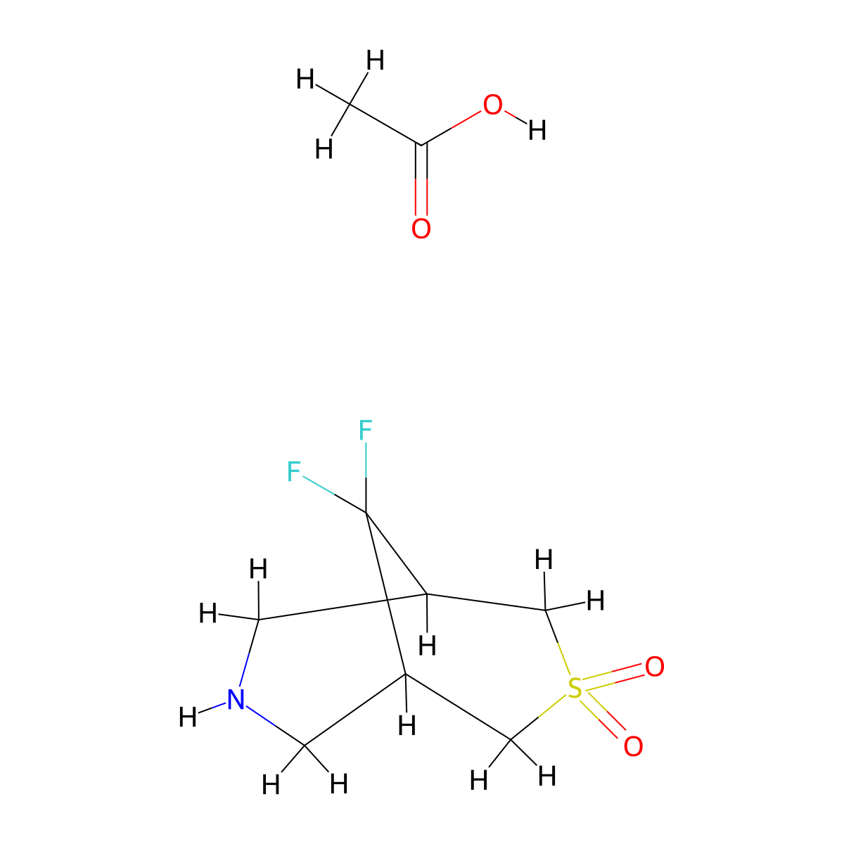 9,9-Difluoro-3lambda6-thia-7-azabicyclo[3.3.1]nonane-3,3-dione; acetic acid molecular structure, CAS 2613382-81-1