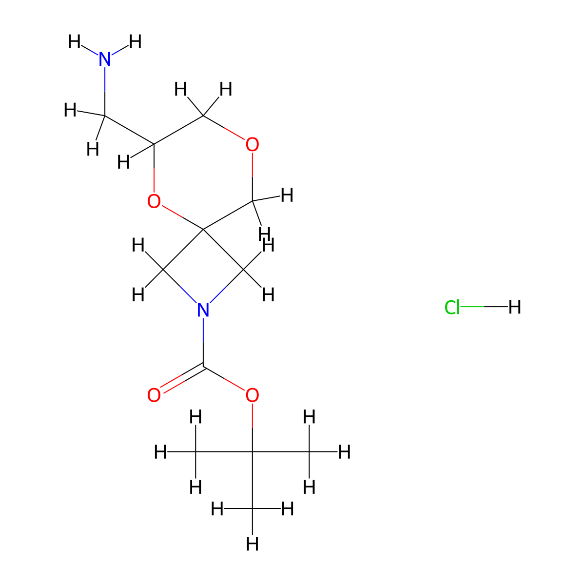 Tert-butyl 6-(aminomethyl)-5,8-dioxa-2-azaspiro[3.5]nonane-2-carboxylate hydrochloride molecular structure, CAS 2613382-95-7