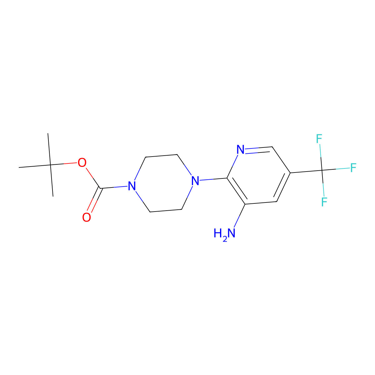 Tert-butyl 4-[3-amino-5-(trifluoromethyl)pyridin-2-yl]piperazine-1-carboxylate molecular structure, CAS 2613382-96-8
