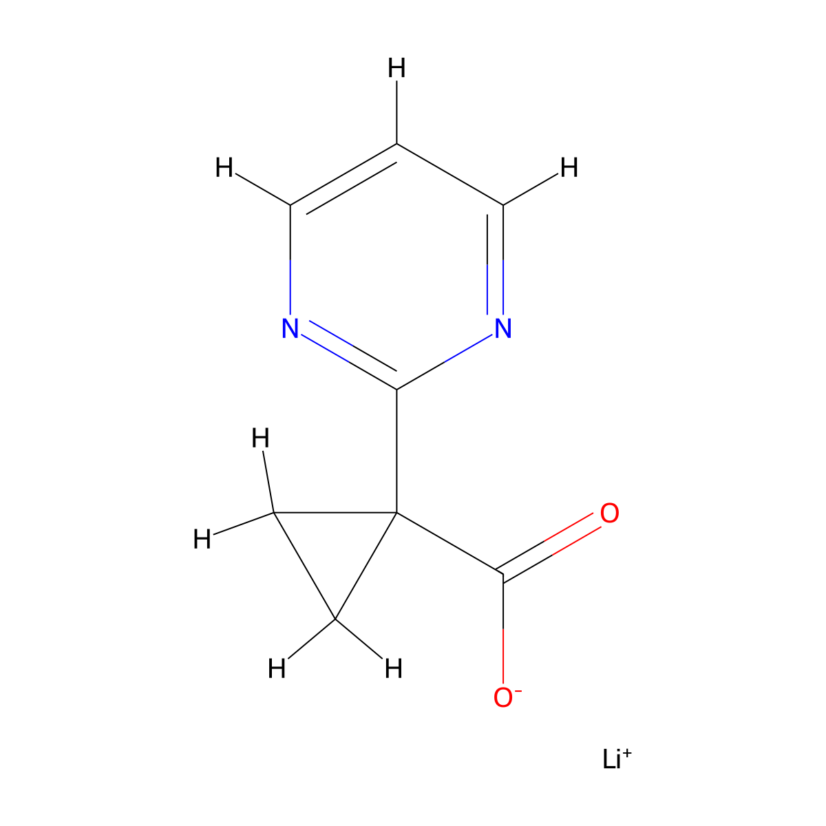 Lithium(1+) 1-(pyrimidin-2-yl)cyclopropane-1-carboxylate molecular structure, CAS 2613382-97-9