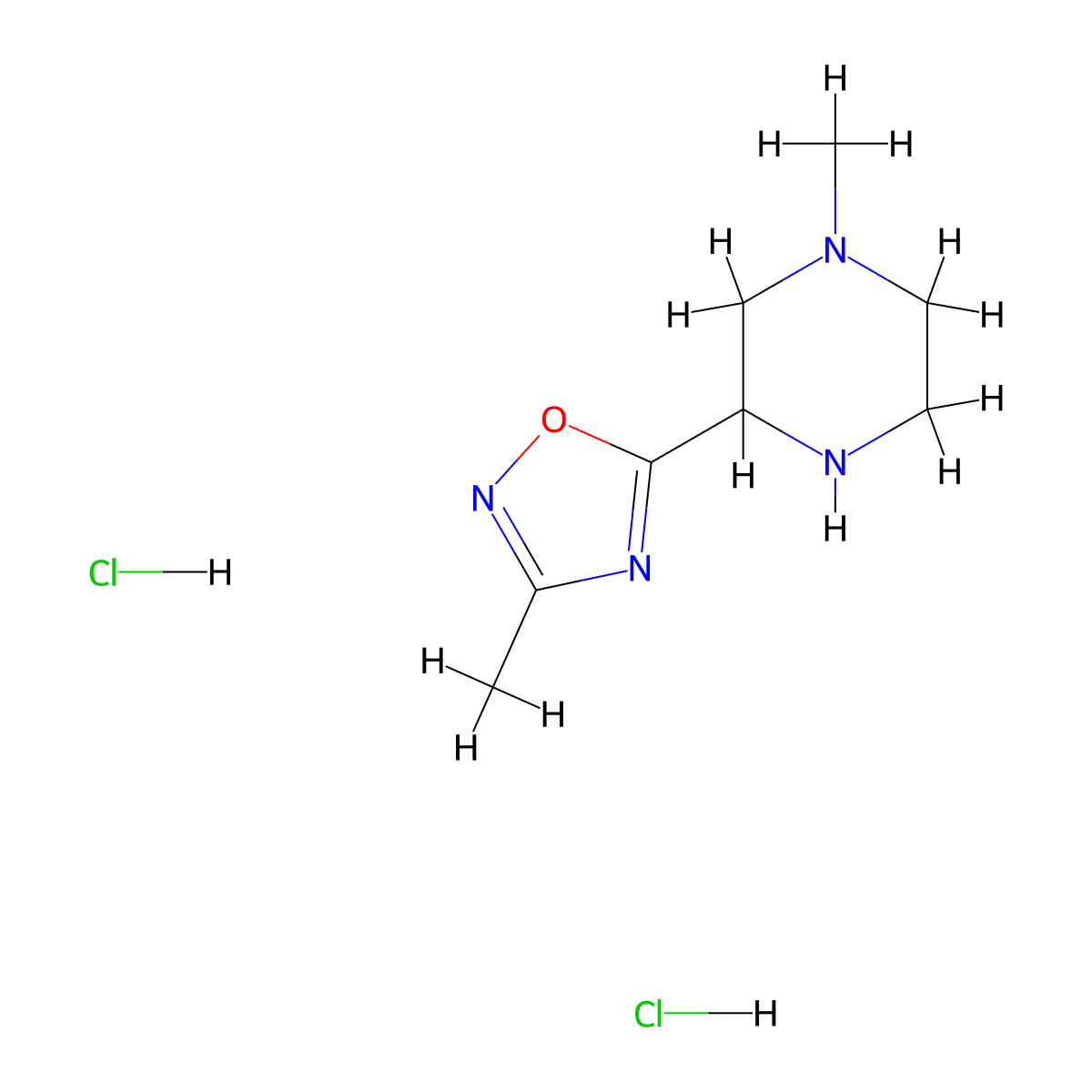1-Methyl-3-(3-methyl-1,2,4-oxadiazol-5-yl)piperazine dihydrochloride molecular structure, CAS 2613383-03-0