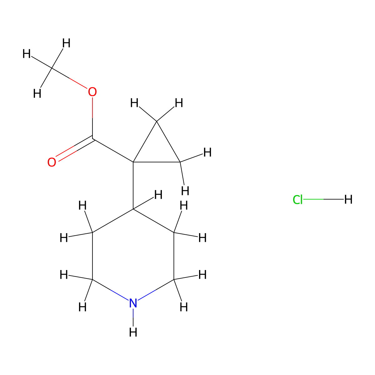 Methyl1-(piperidin-4-yl)cyclopropane-1-carboxylatehydrochloride molecular structure, CAS 2613383-14-3