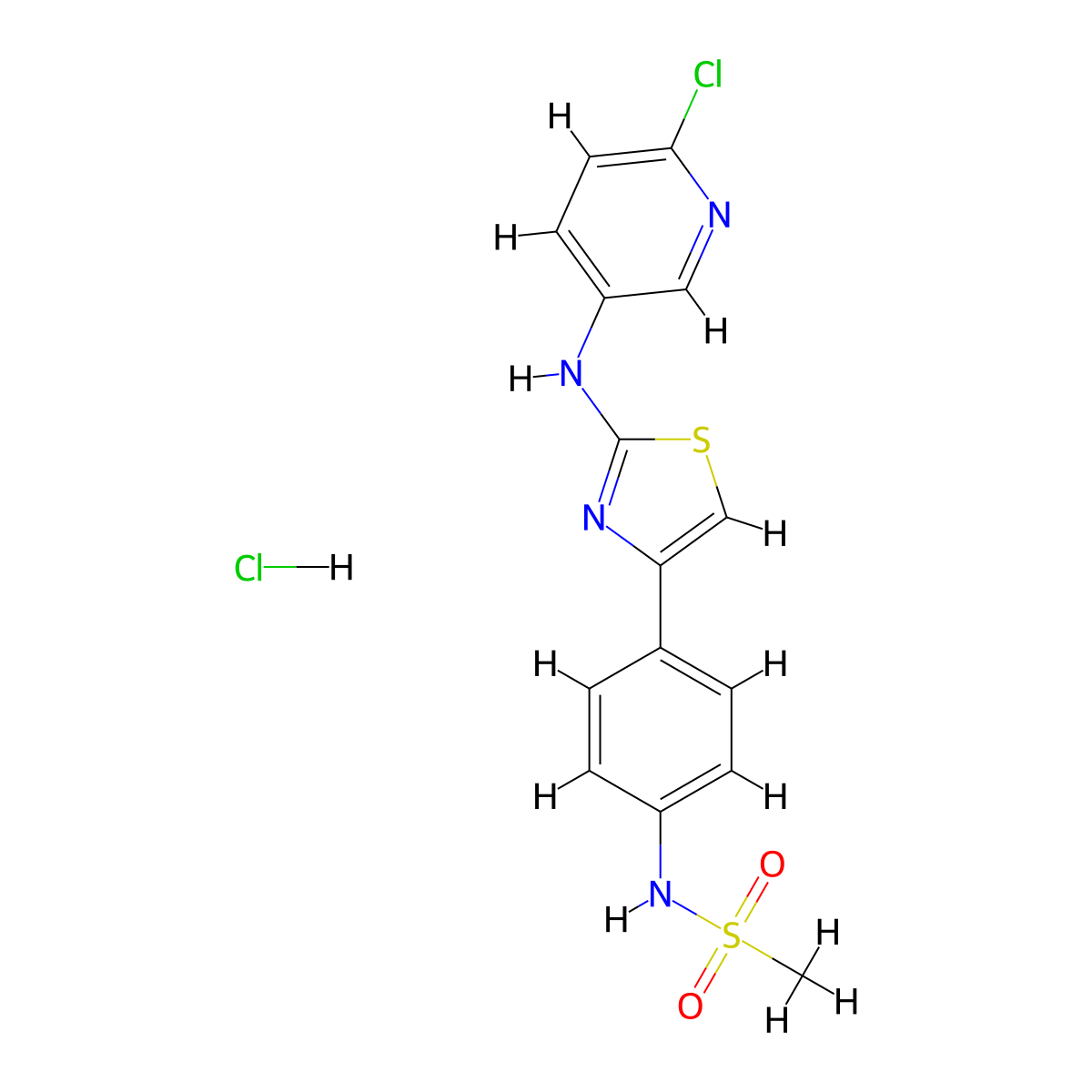 N-(4-{2-[(6-chloropyridin-3-yl)amino]-1,3-thiazol-4-yl}phenyl)methanesulfonamide hydrochloride molecular structure, CAS 2613383-17-6