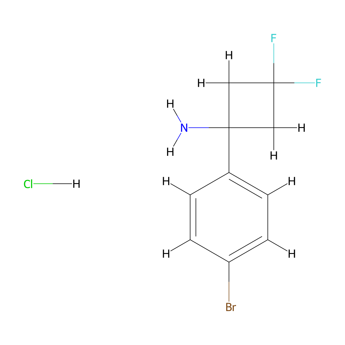 1-(4-Bromophenyl)-3,3-difluorocyclobutan-1-amine hydrochloride molecular structure, CAS 2613383-18-7