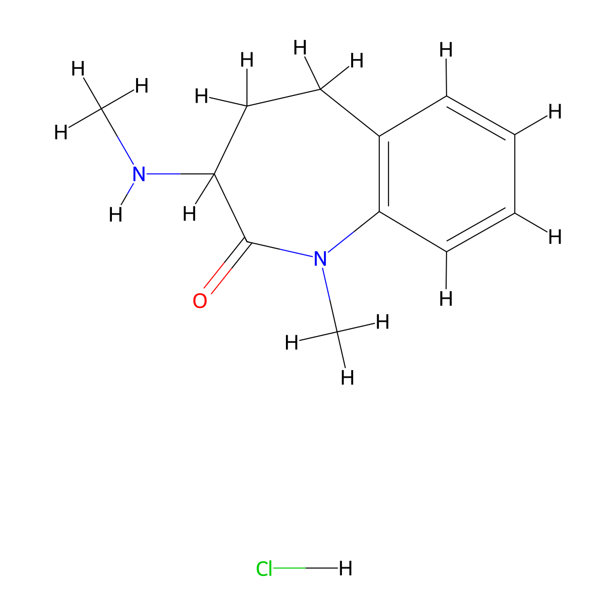 1-methyl-3-(methylamino)-2,3,4,5-tetrahydro-1H-1-benzazepin-2-one hydrochloride molecular structure, CAS 2613383-20-1