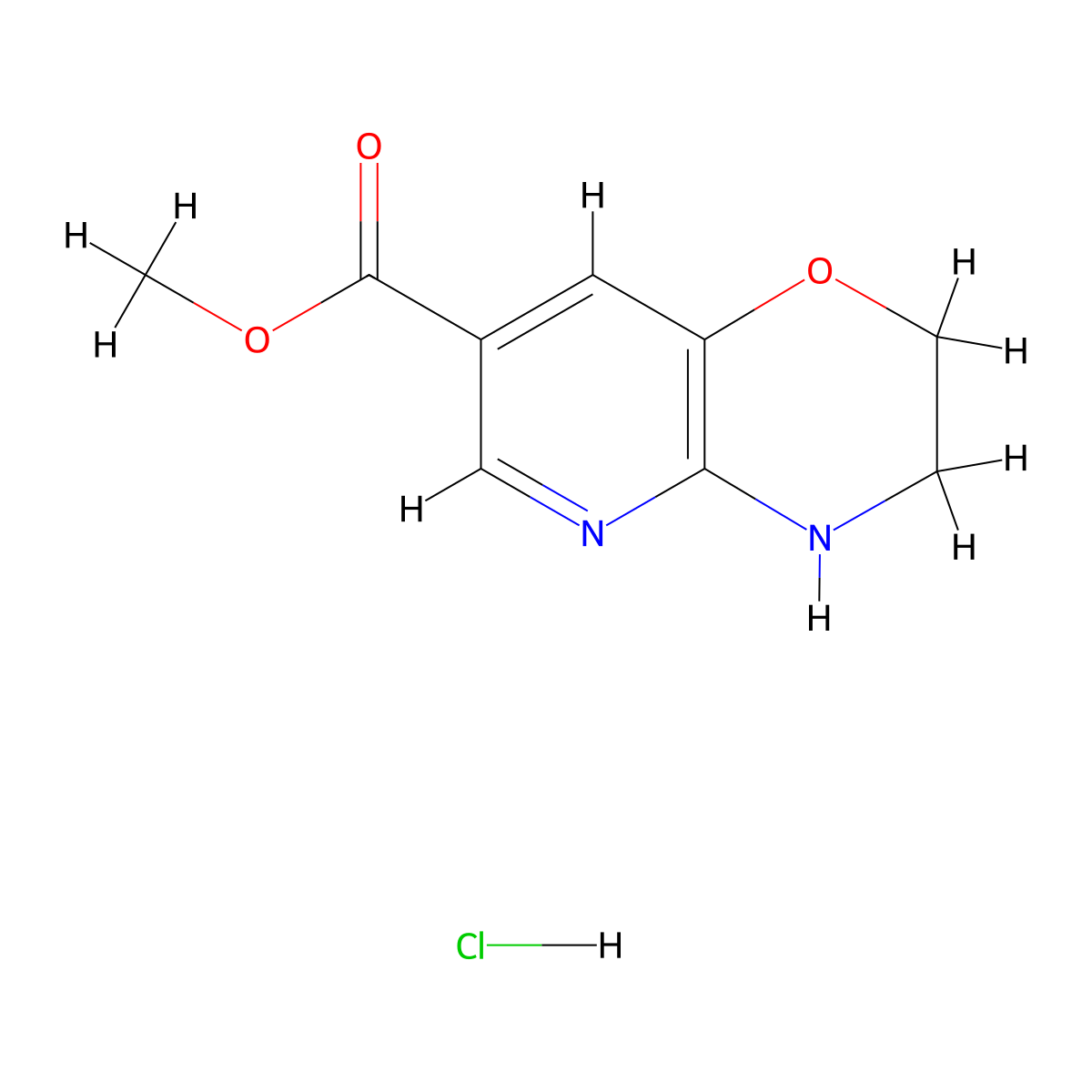 methyl 2H,3H,4H-pyrido[3,2-b][1,4]oxazine-7-carboxylate hydrochloride molecular structure, CAS 2613383-29-0