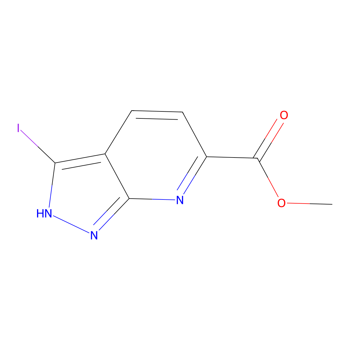 methyl 3-iodo-1H-pyrazolo[3,4-b]pyridine-6-carboxylate molecular structure, CAS 2613383-34-7