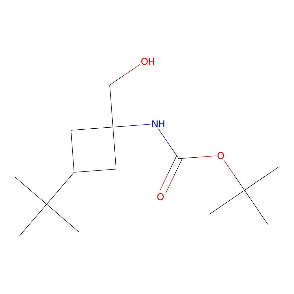 tert-butyl N-[3-tert-butyl-1-(hydroxymethyl)cyclobutyl]carbamate molecular structure, CAS 2613383-38-1