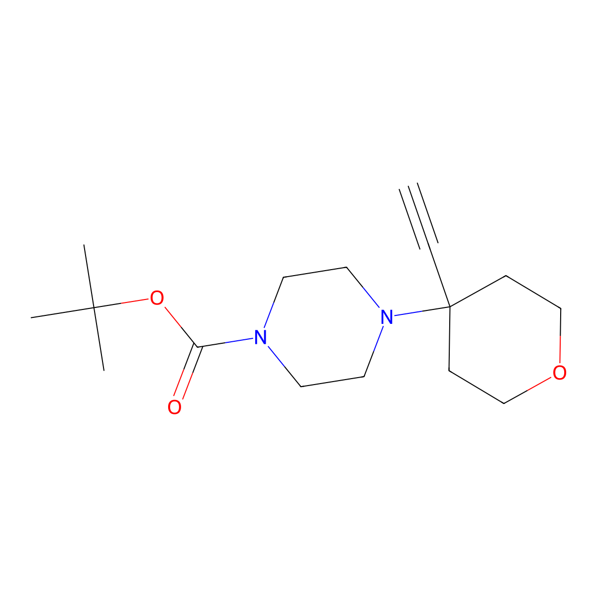 Tert-butyl4-(4-ethynyloxan-4-yl)piperazine-1-carboxylate molecular structure, CAS 2613383-45-0