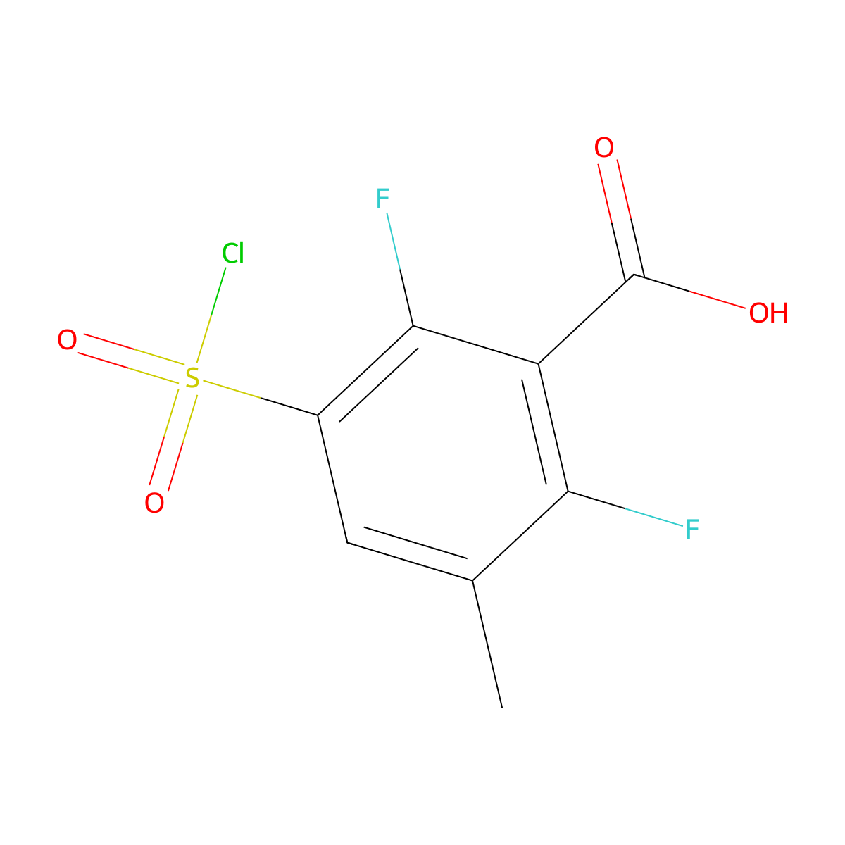 3-(Chlorosulfonyl)-2,6-difluoro-5-methylbenzoicacid molecular structure, CAS 2613383-46-1