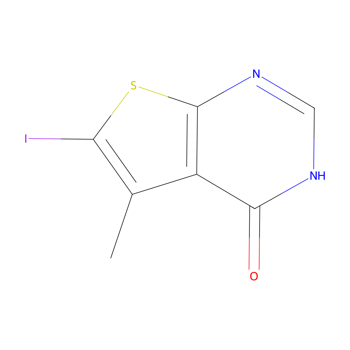 6-iodo-5-methyl-3H,4H-thieno[2,3-d]pyrimidin-4-one molecular structure, CAS 2613383-50-7