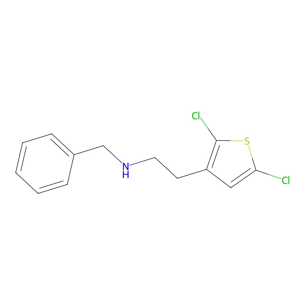 Benzyl[2-(2,5-dichlorothiophen-3-yl)ethyl]amine molecular structure, CAS 2613383-56-3