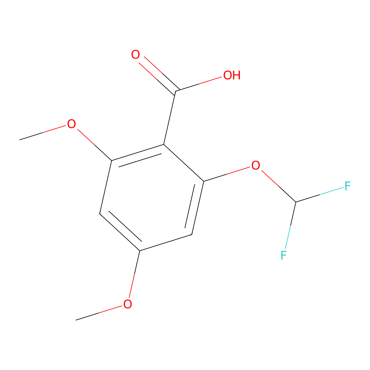 2-(Difluoromethoxy)-4,6-dimethoxybenzoicacid molecular structure, CAS 2613383-59-6