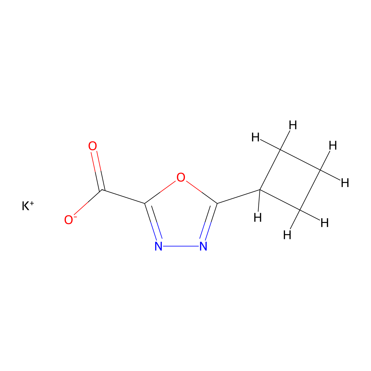 Potassium 5-cyclobutyl-1,3,4-oxadiazole-2-carboxylate molecular structure, CAS 2613383-69-8