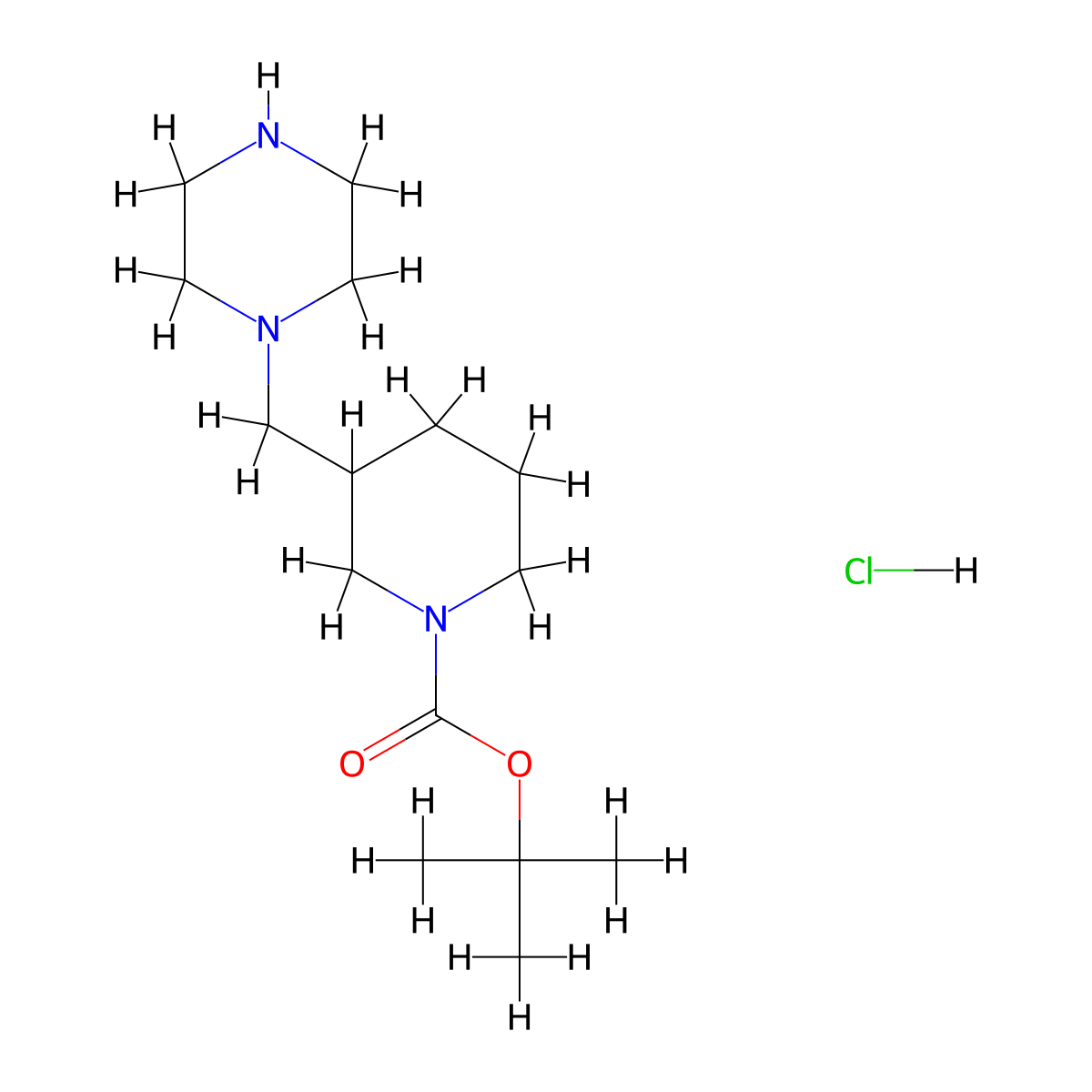 Tert-butyl 3-((piperazin-1-yl)methyl)piperidine-1-carboxylate hydrochloride molecular structure, CAS 2613383-75-6