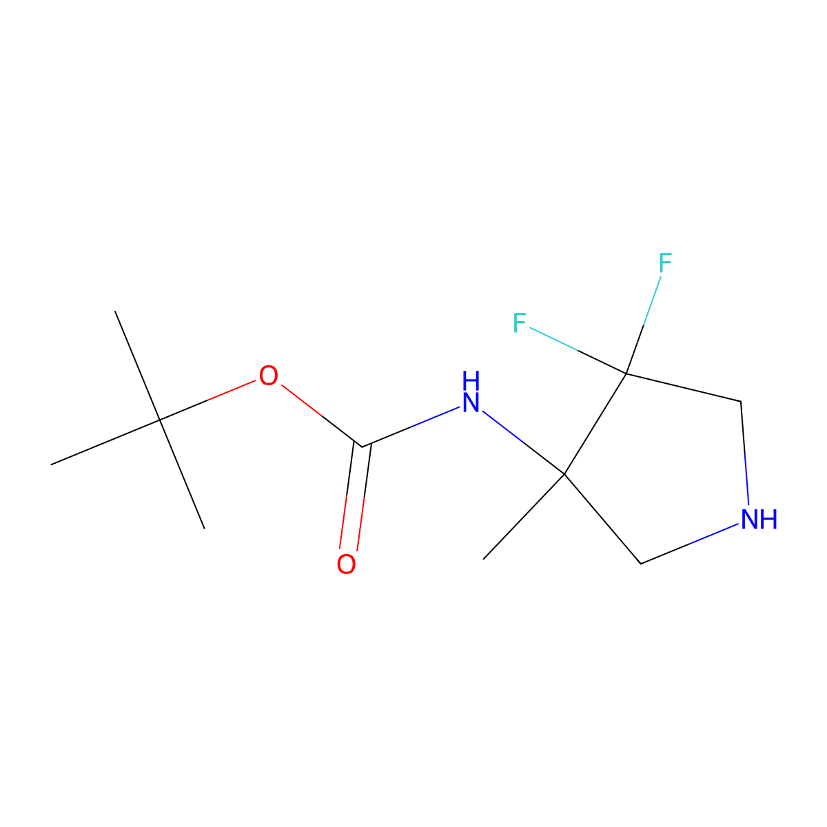 tert-butyl N-(4,4-difluoro-3-methylpyrrolidin-3-yl)carbamate molecular structure, CAS 2613383-87-0