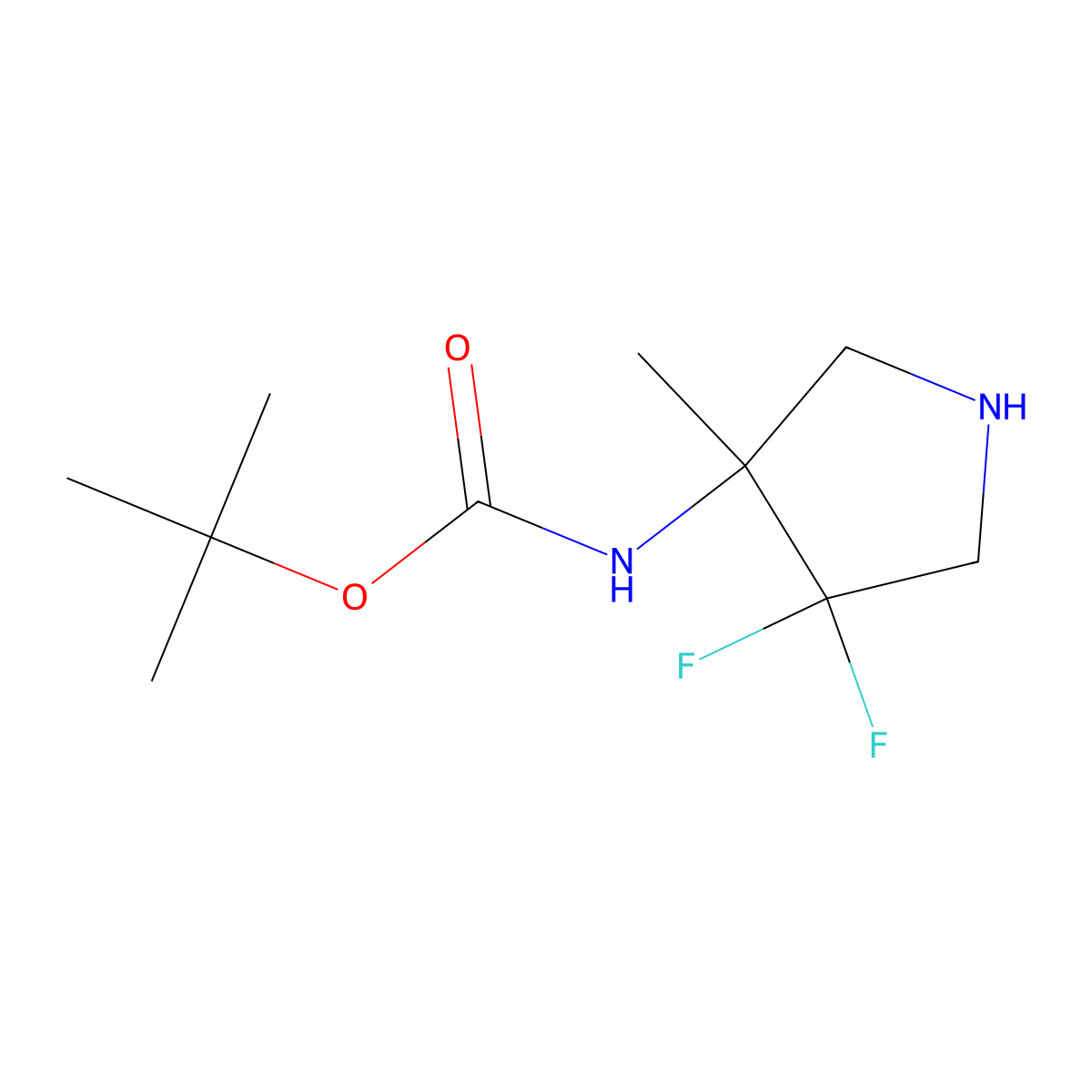 tert-butyl N-(4,4-difluoro-3-methylpyrrolidin-3-yl)carbamate molecular structure, CAS 2613383-87-0