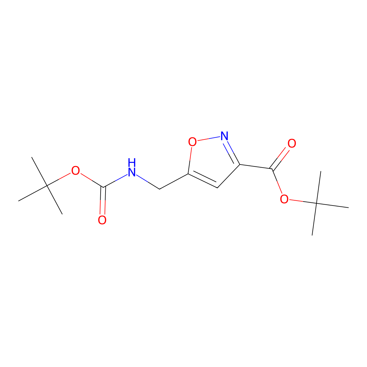 Tert-butyl 5-({[(tert-butoxy)carbonyl]amino}methyl)-1,2-oxazole-3-carboxylate molecular structure, CAS 2613383-88-1
