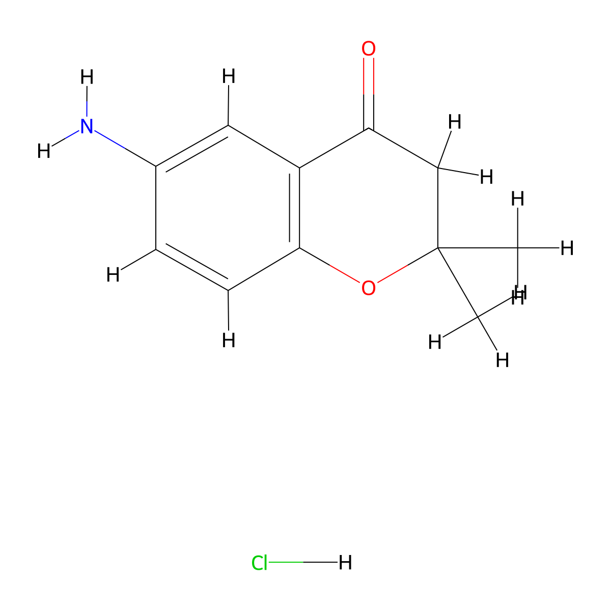 6-amino-2,2-dimethyl-3,4-dihydro-2H-1-benzopyran-4-one hydrochloride molecular structure, CAS 2613384-03-3