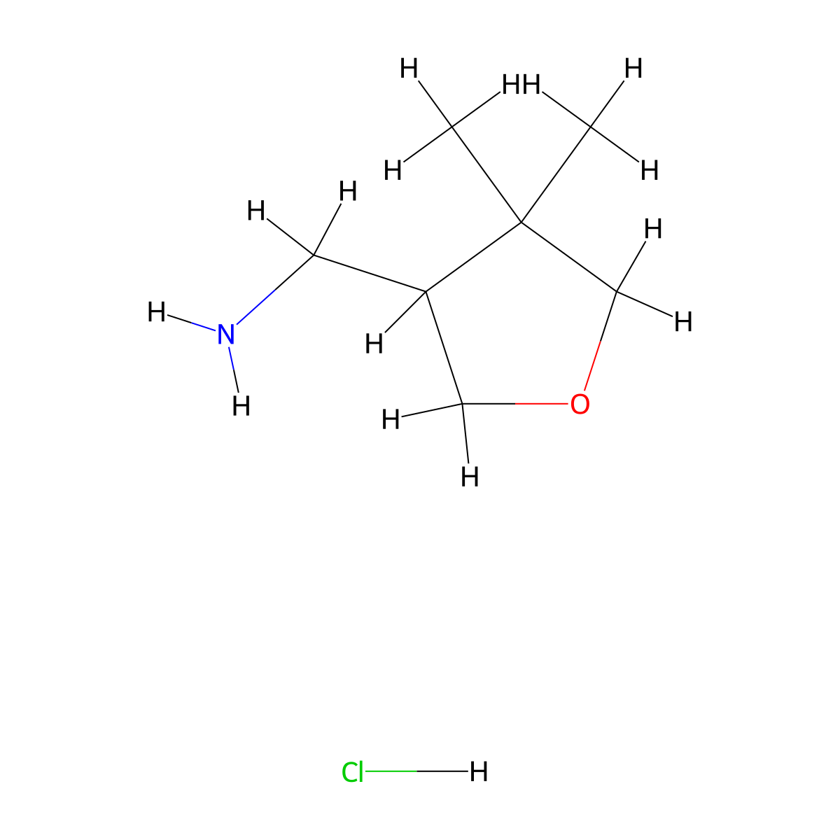 (4,4-Dimethyltetrahydrofuran-3-YL)methanamine hydrochloride molecular structure, CAS 2613384-07-7