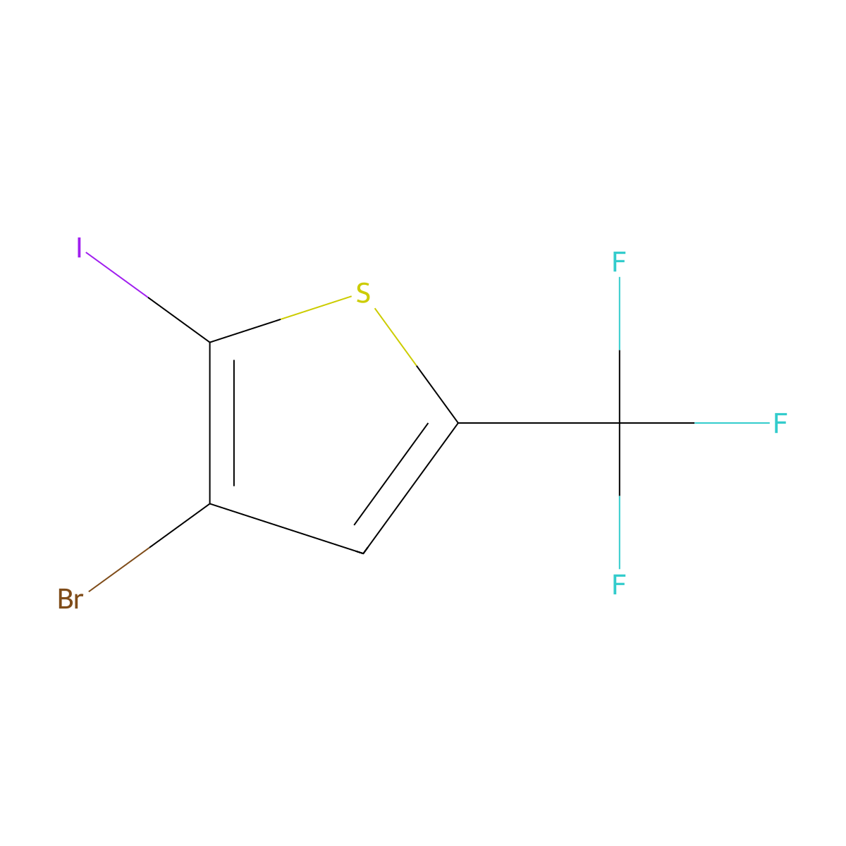 3-Bromo-2-iodo-5-(trifluoromethyl)thiophene molecular structure, CAS 2613384-16-8