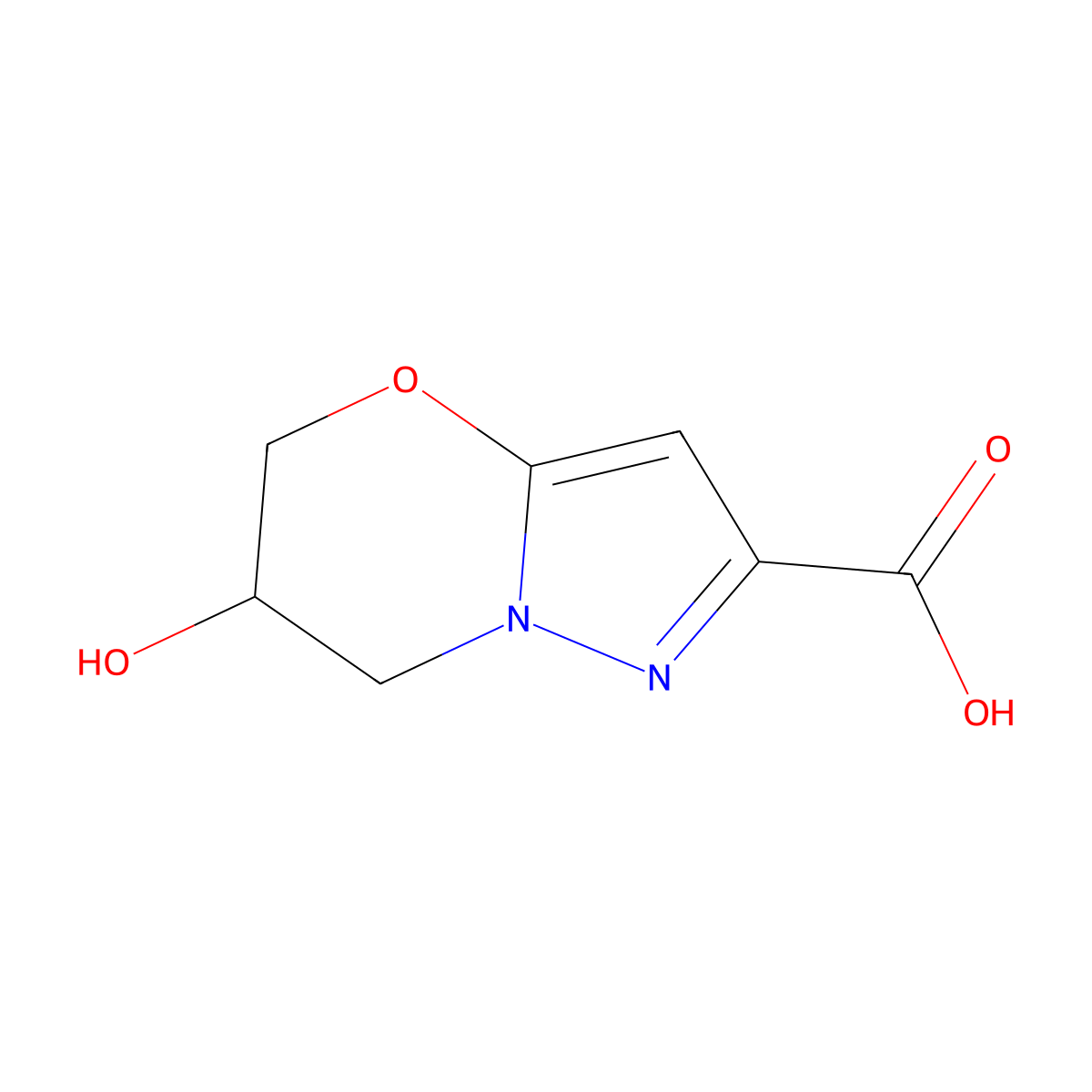 6-hydroxy-5H,6H,7H-pyrazolo[3,2-b][1,3]oxazine-2-carboxylic acid molecular structure, CAS 2613384-25-9