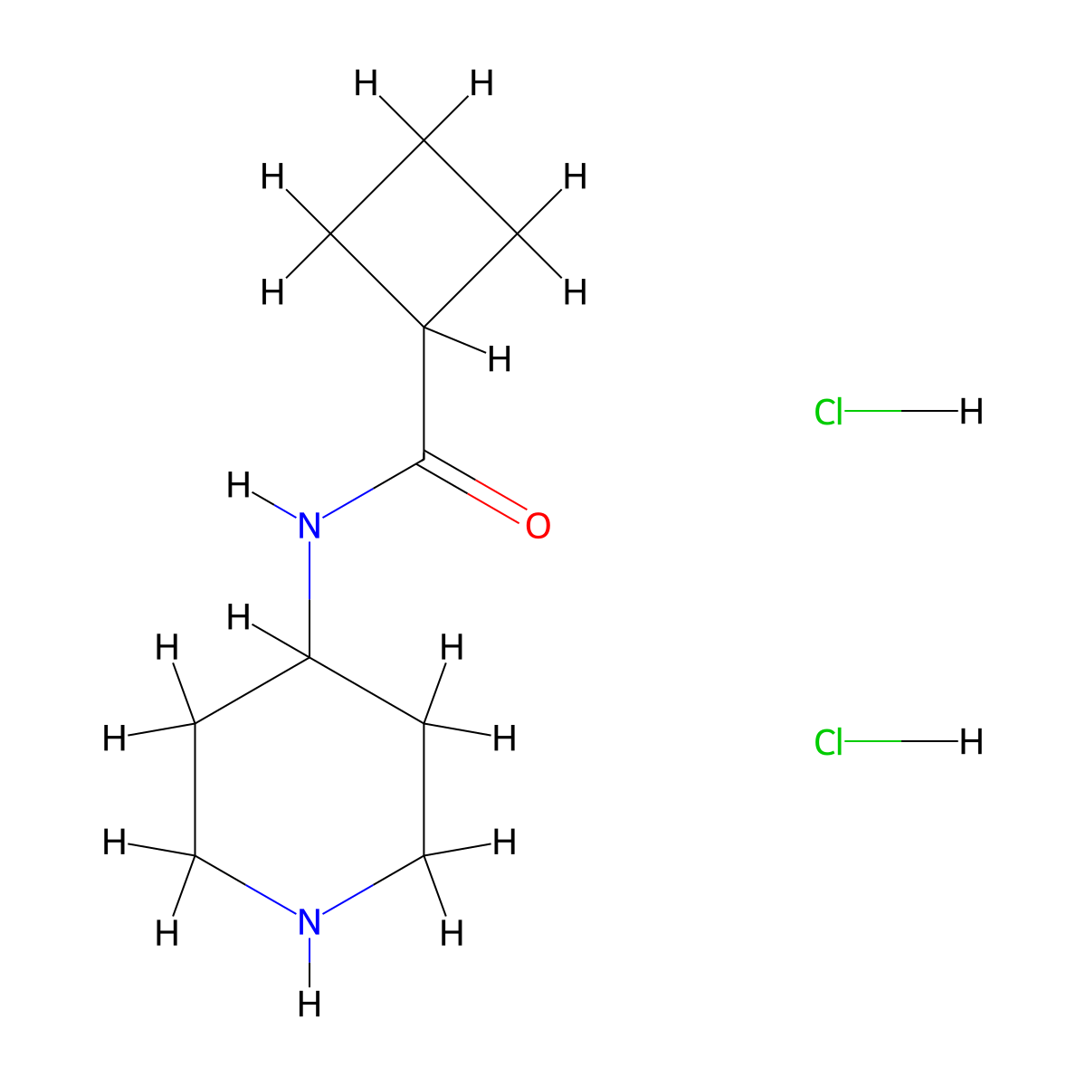 N-(piperidin-4-yl)cyclobutanecarboxamide dihydrochloride molecular structure, CAS 2613384-53-3