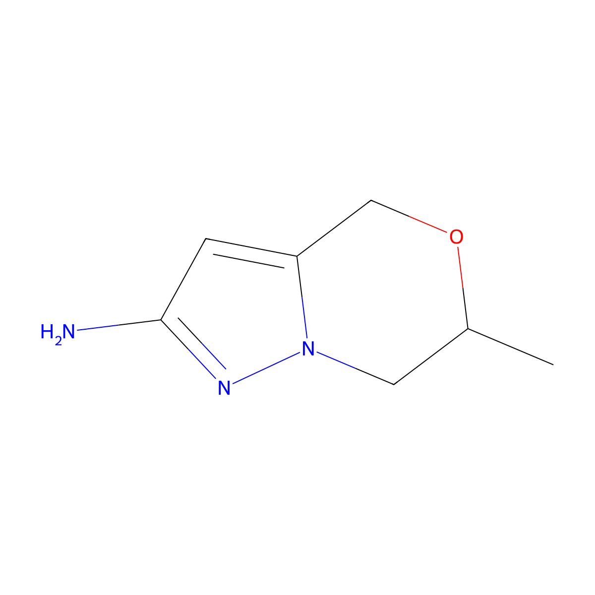 6-methyl-4H,6H,7H-pyrazolo(3,2-c)(1,4)oxazin-2-amine molecular structure, CAS 2613384-55-5