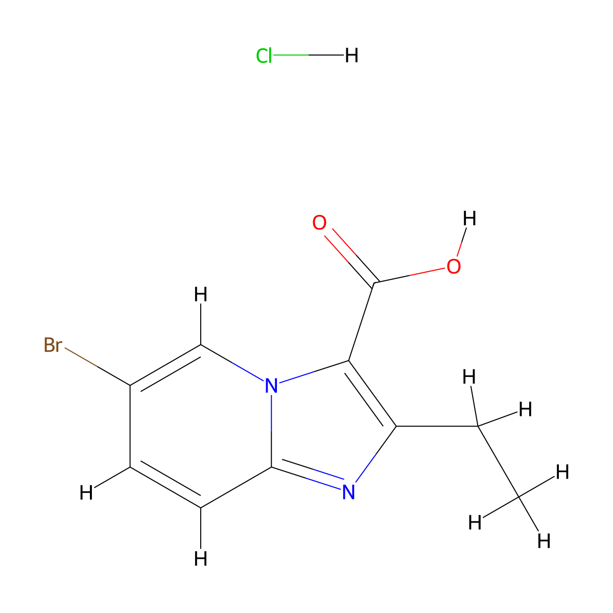 6-Bromo-2-ethylimidazo[1,2-a]pyridine-3-carboxylic acid hydrochloride molecular structure, CAS 2613384-56-6
