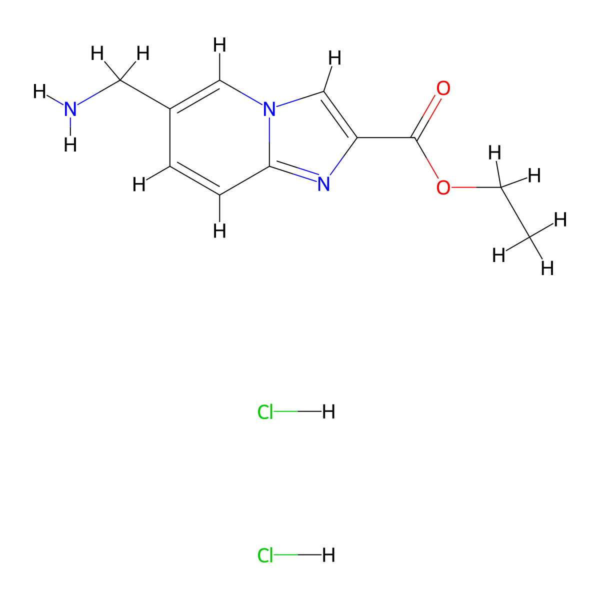 Ethyl 6-(aminomethyl)imidazo[1,2-a]pyridine-2-carboxylate dihydrochloride molecular structure, CAS 2613384-62-4