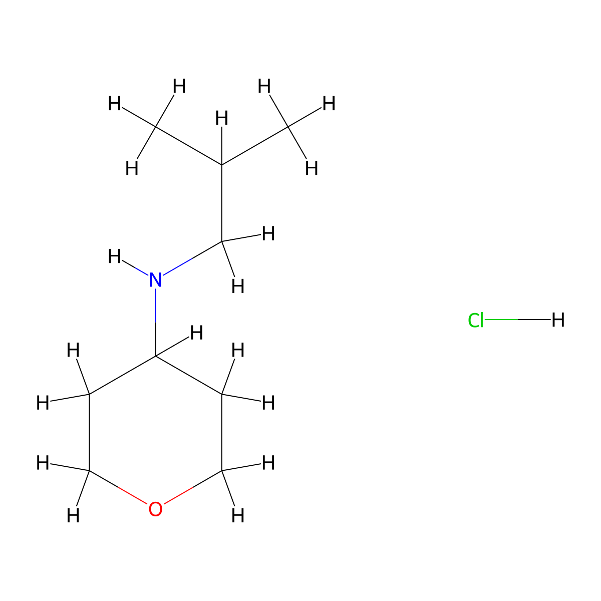 N-(2-methylpropyl)oxan-4-amine hydrochloride molecular structure, CAS 2613384-65-7