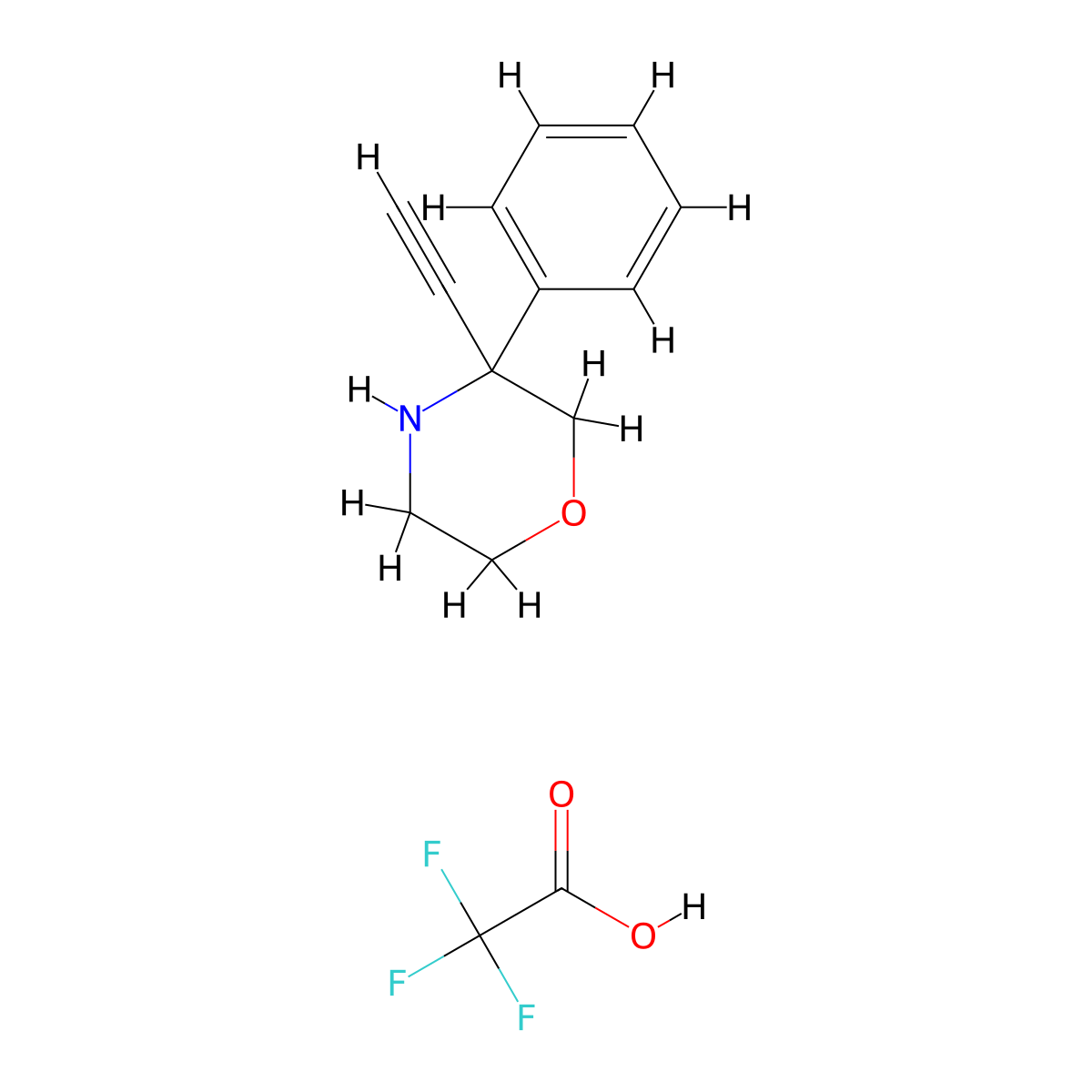 3-Ethynyl-3-phenylmorpholine,trifluoroaceticacid molecular structure, CAS 2613384-67-9