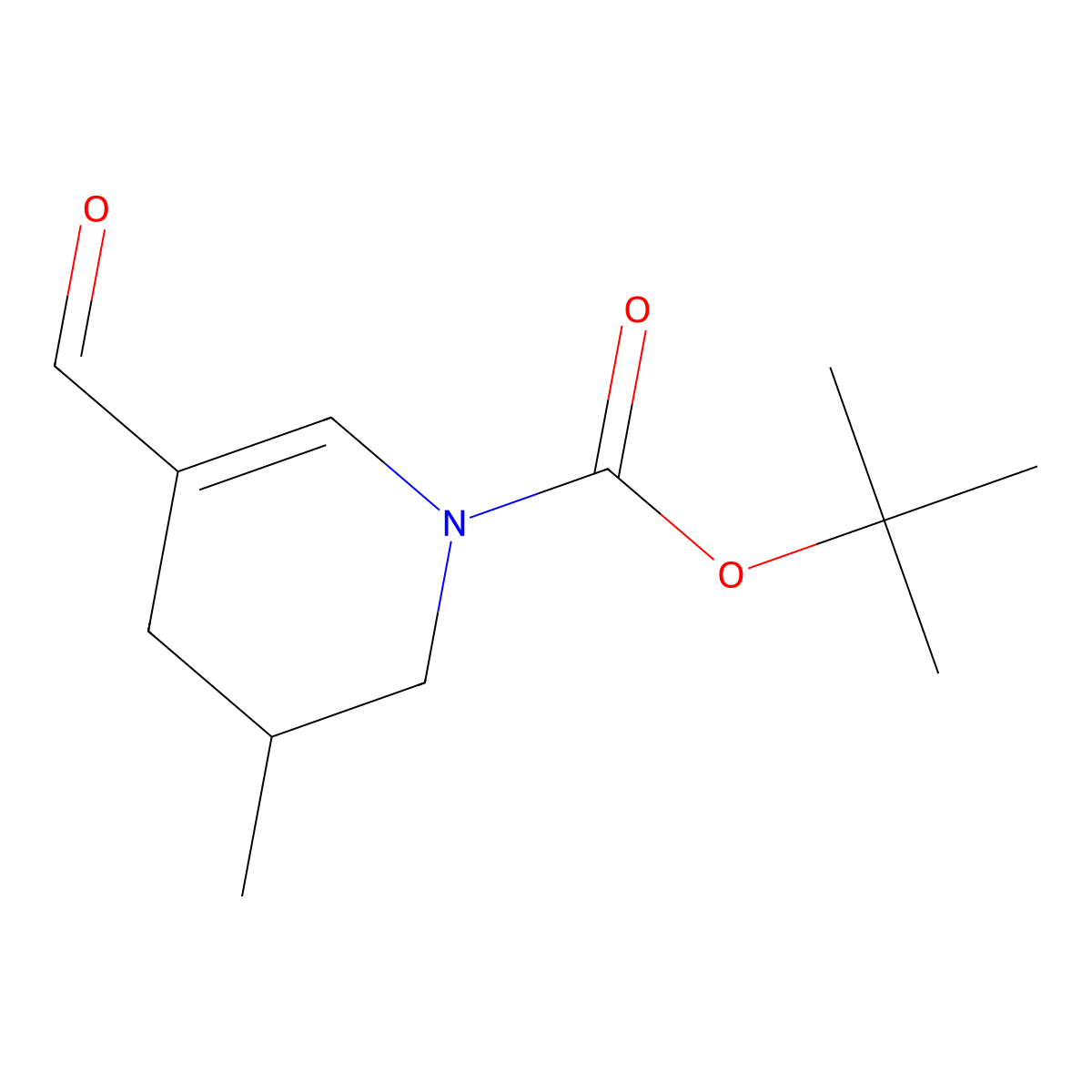 Tert-butyl 5-formyl-3-methyl-1,2,3,4-tetrahydropyridine-1-carboxylate molecular structure, CAS 2613384-78-2