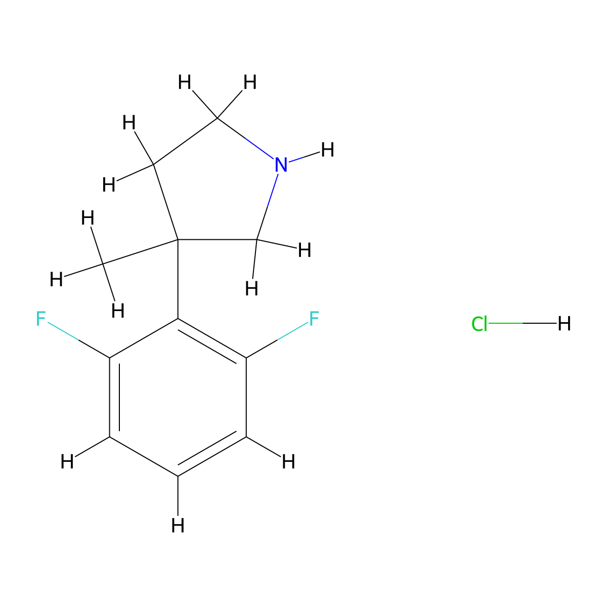 3-(2,6-Difluorophenyl)-3-methylpyrrolidine hydrochloride molecular structure, CAS 2613385-00-3