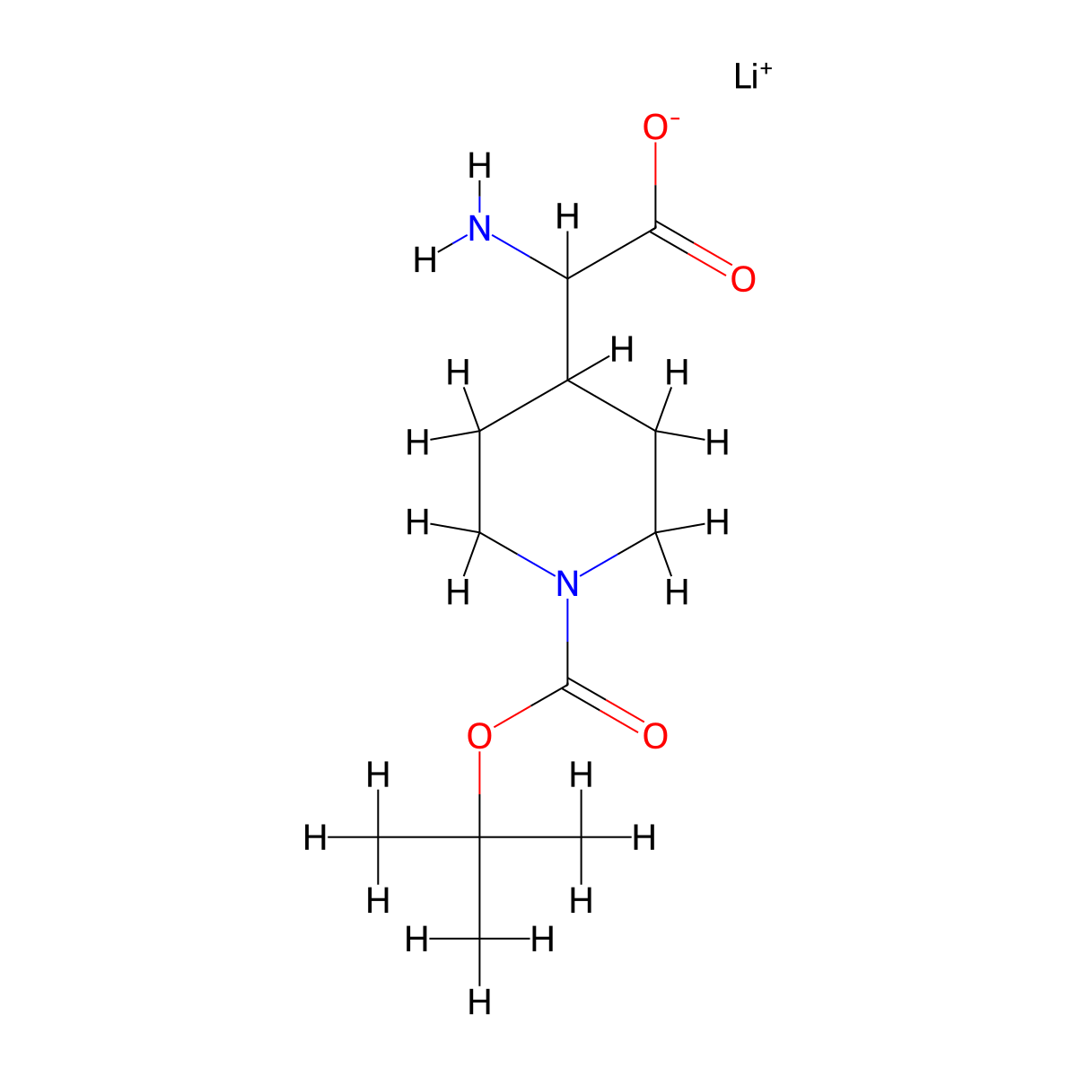 Lithium(1+) 2-amino-2-{1-[(tert-butoxy)carbonyl]piperidin-4-yl}acetate molecular structure, CAS 2613385-02-5