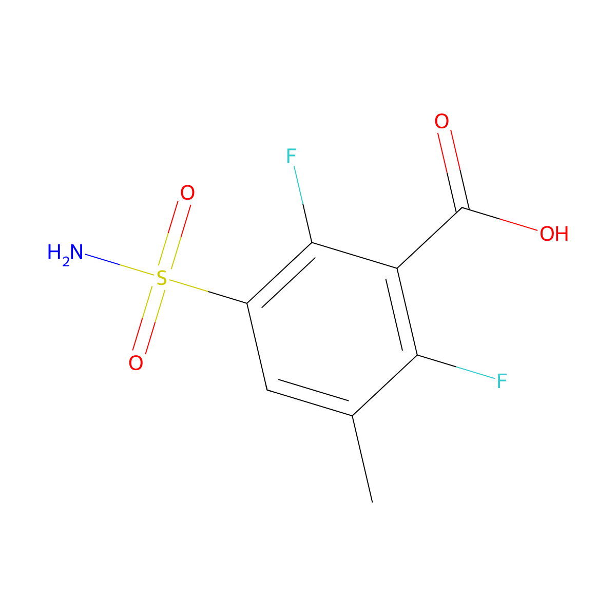 2,6-Difluoro-3-methyl-5-sulfamoylbenzoicacid molecular structure, CAS 2613385-03-6