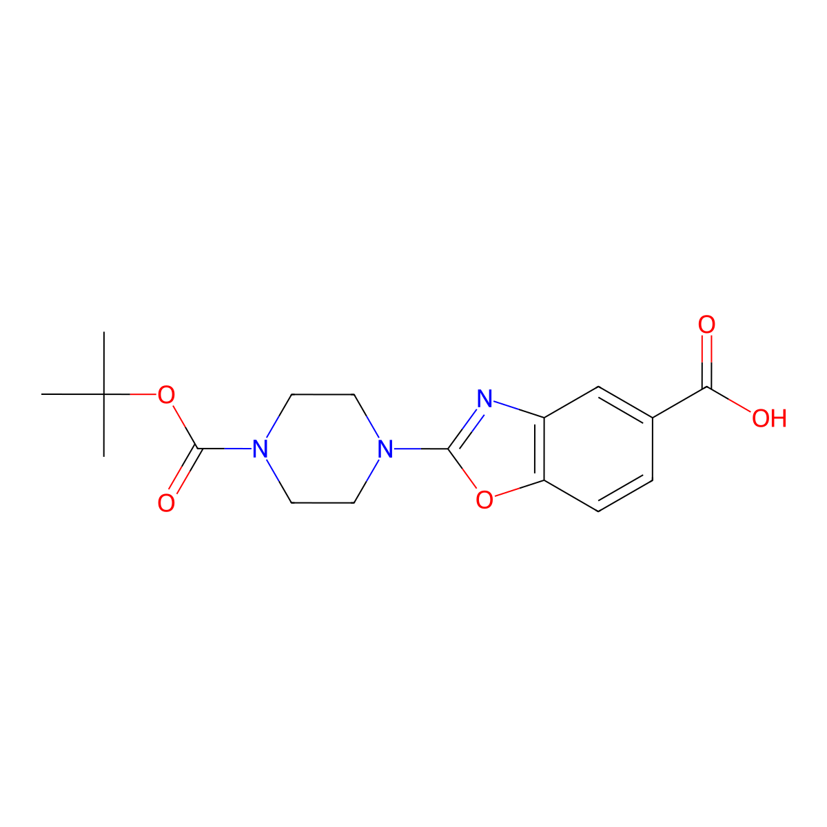 2-{4-[(Tert-butoxy)carbonyl]piperazin-1-yl}-1,3-benzoxazole-5-carboxylic acid molecular structure, CAS 2613385-19-4