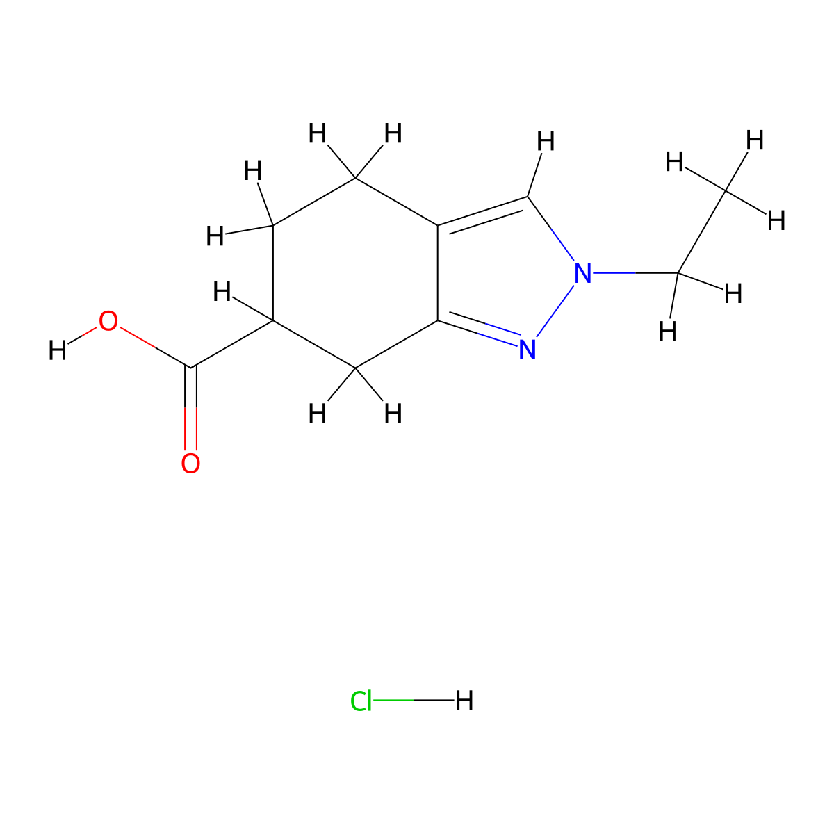 2-ethyl-4,5,6,7-tetrahydro-2H-indazole-6-carboxylic acid hydrochloride molecular structure, CAS 2613385-41-2