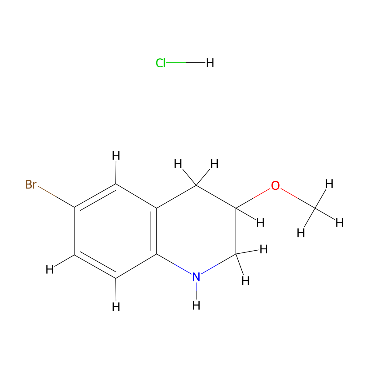 6-Bromo-3-methoxy-1,2,3,4-tetrahydroquinoline hydrochloride molecular structure, CAS 2613385-46-7