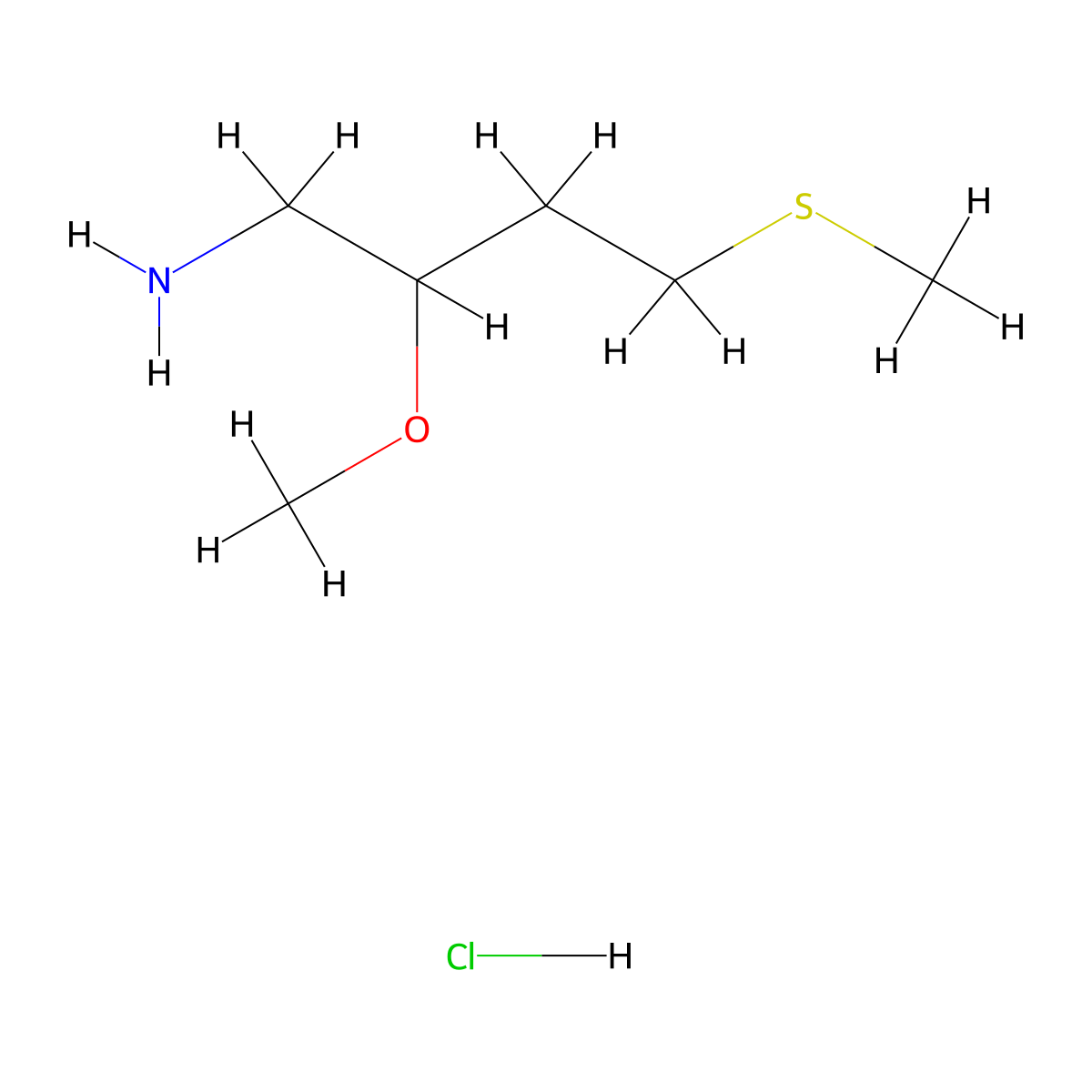 2-Methoxy-4-(methylsulfanyl)butan-1-amine hydrochloride molecular structure, CAS 2613385-50-3