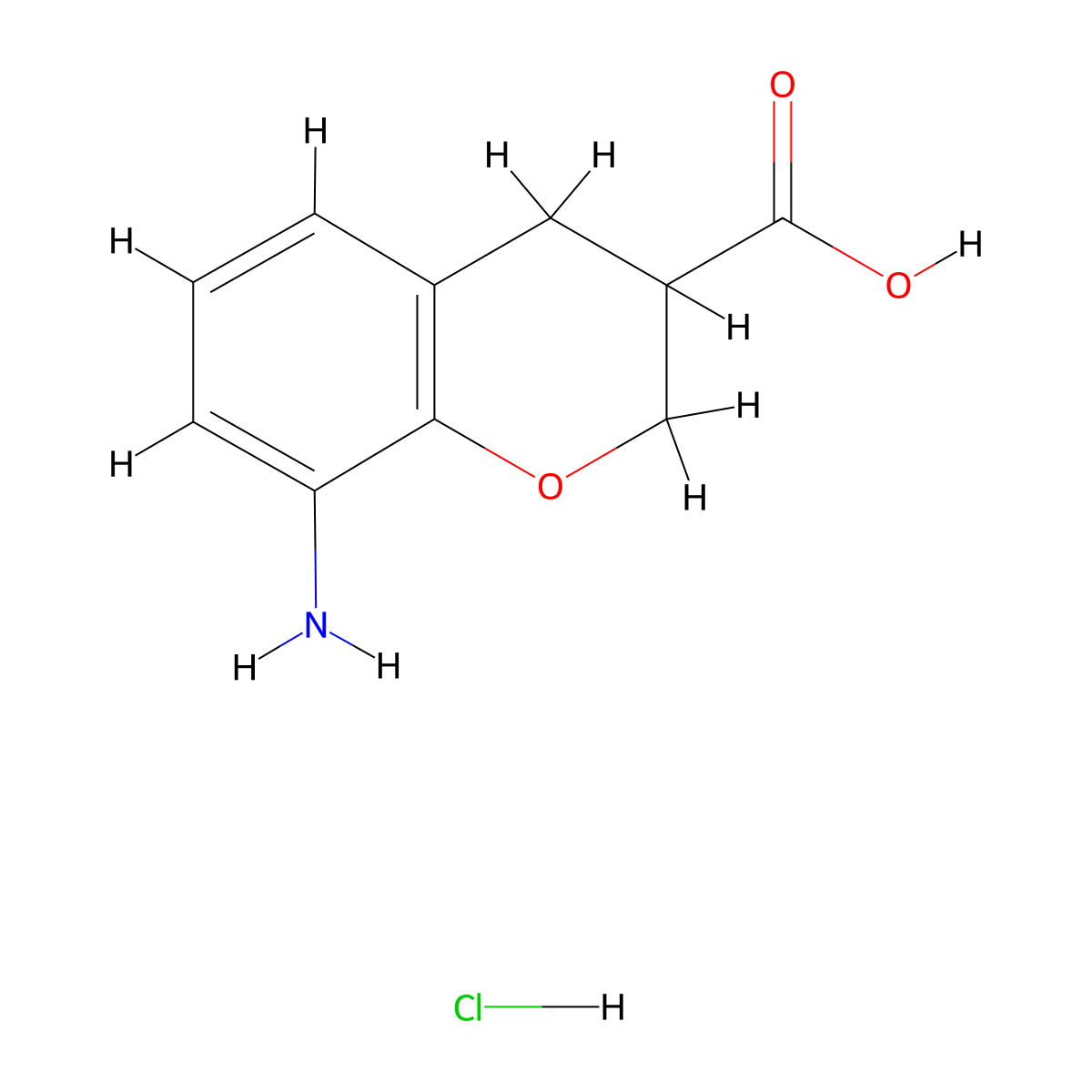 8-amino-3,4-dihydro-2H-1-benzopyran-3-carboxylic acid hydrochloride molecular structure, CAS 2613385-51-4