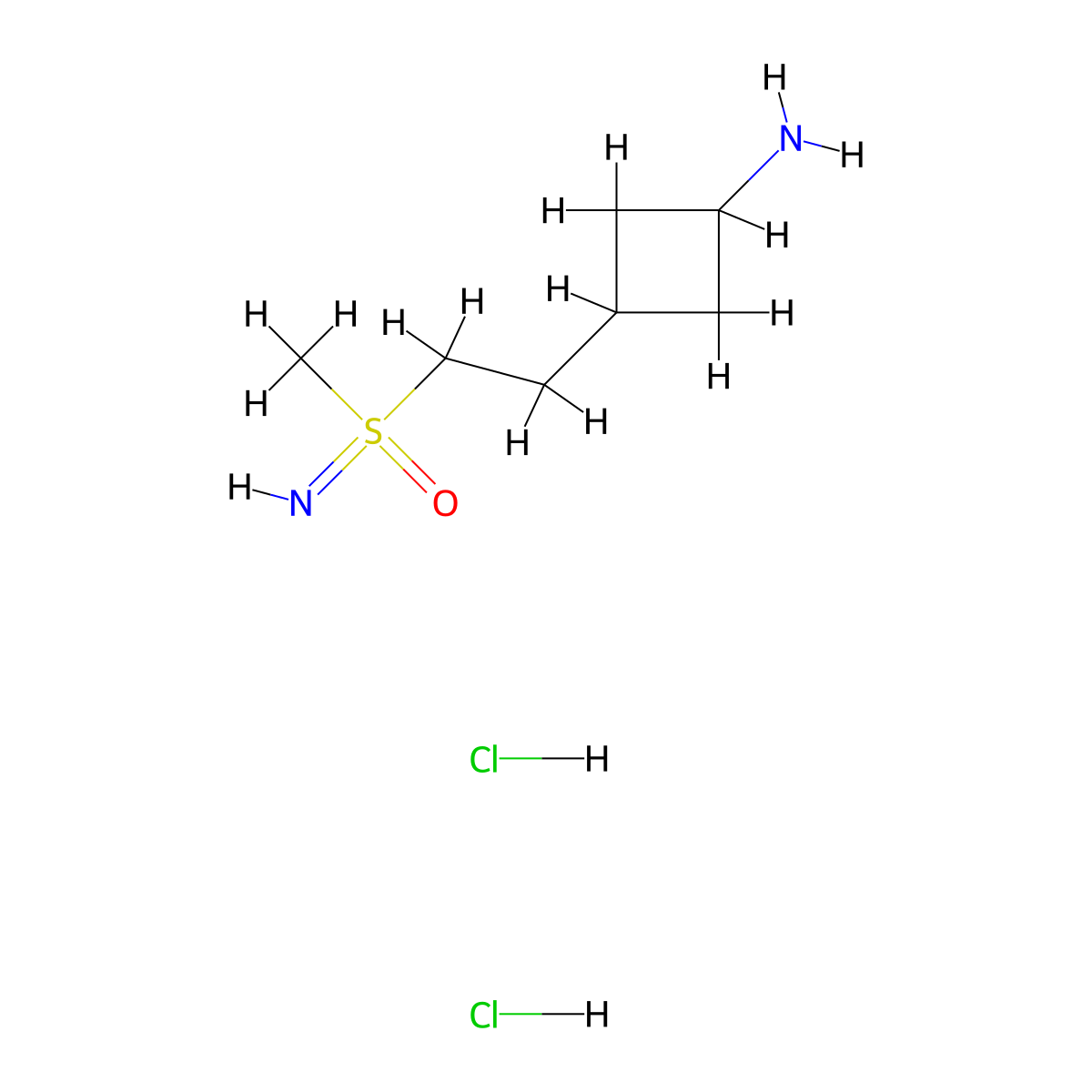 [2-(3-aminocyclobutyl)ethyl](imino)methyl-lambda6-sulfanonedihydrochloride,Mixtureofdiastereomers molecular structure, CAS 2613385-80-9